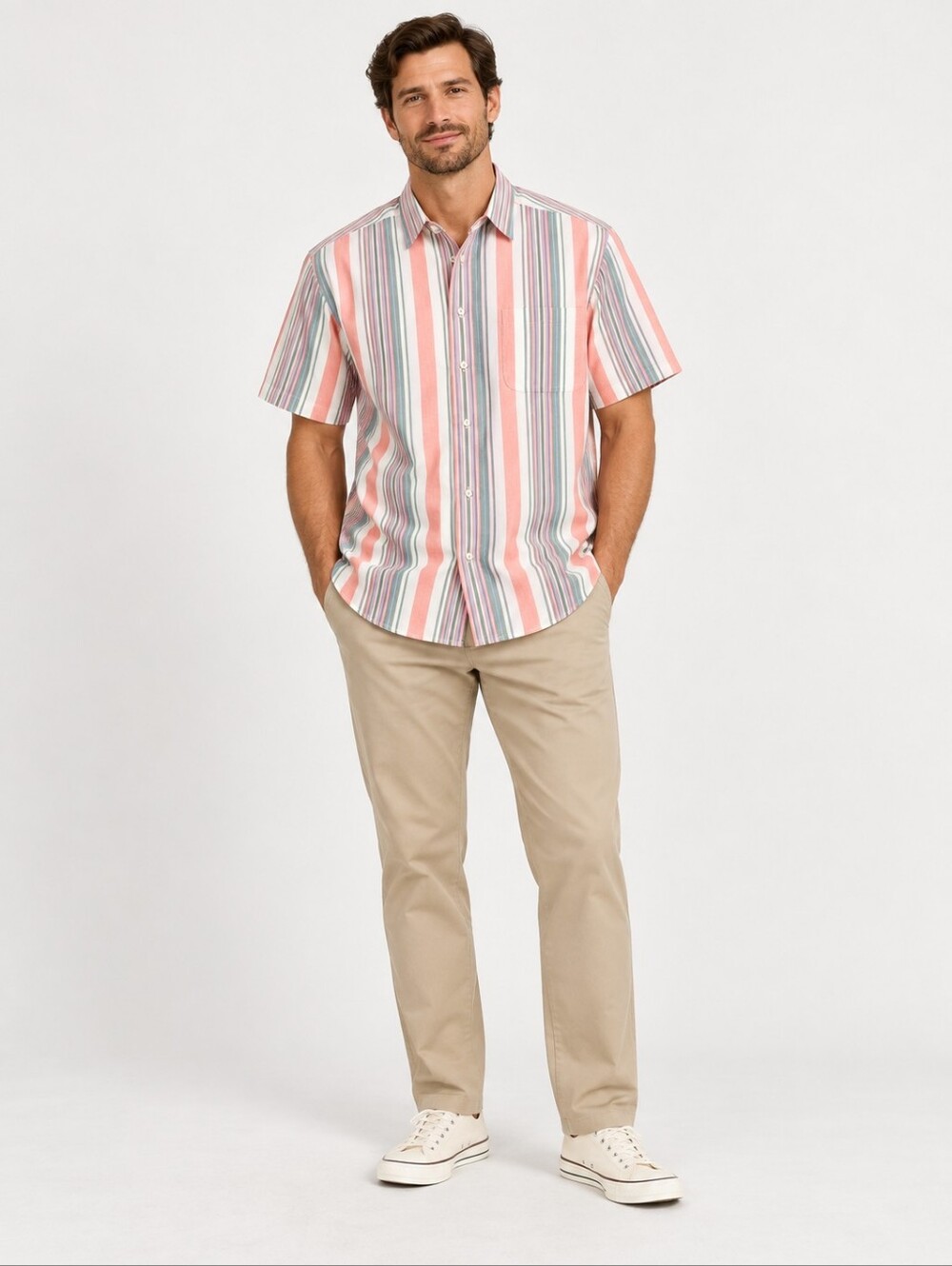Dockers Men’s Large Pastel Striped Cotton Short Sleeve Shirt